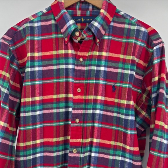 Ralph Lauren Men's Plaid Flannel Button Down Shirt Size L Red Green Blue Yellow - Picture 3 of 8